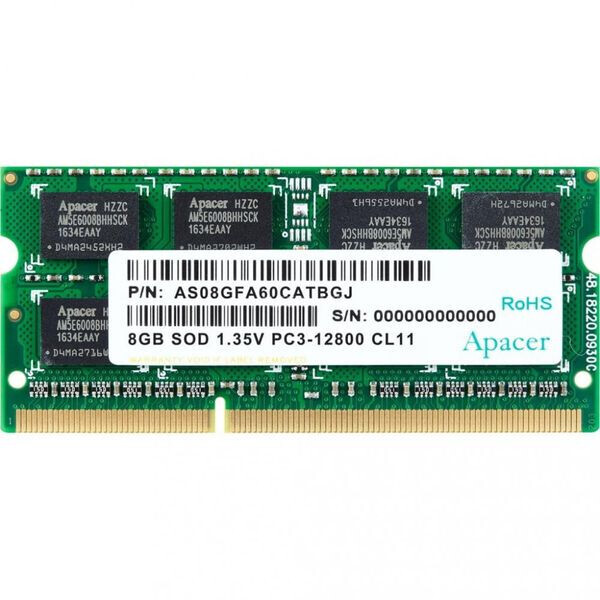 

Apacer 8 GB SO-DIMM DDR3L 1600 MHz (AS08GFA60CATBGJ)