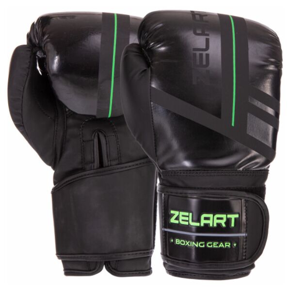

Перчатки боксерские Zelart VL-3085 10 унций черный-салатовый