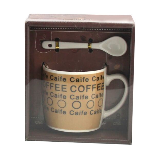 

Чашка с ложечкой в подарочной упаковке Coffee Caife коричневая