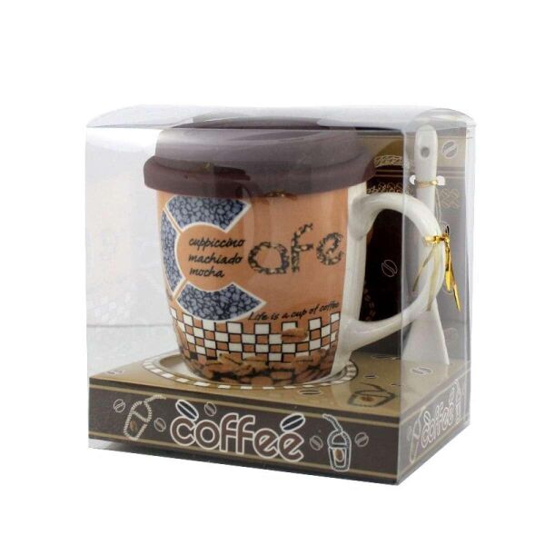 

Чашка с силиконовой крышкой и ложкой Coffee капучино