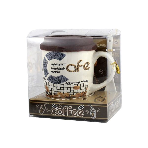 

Чашка с силиконовой крышкой и ложкой Coffee молоко