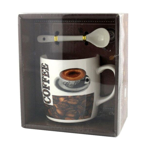 

Чашка с ложечкой в подарочной упаковке Hot Coffee зерна кофе