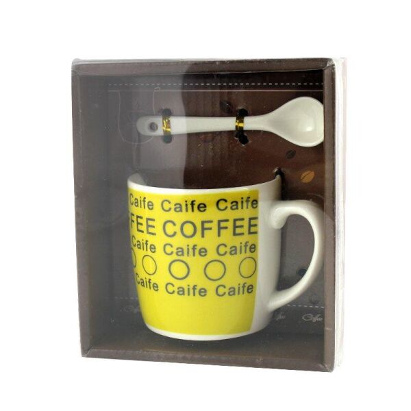 

Чашка с ложечкой в подарочной упаковке Coffee Caife желтая