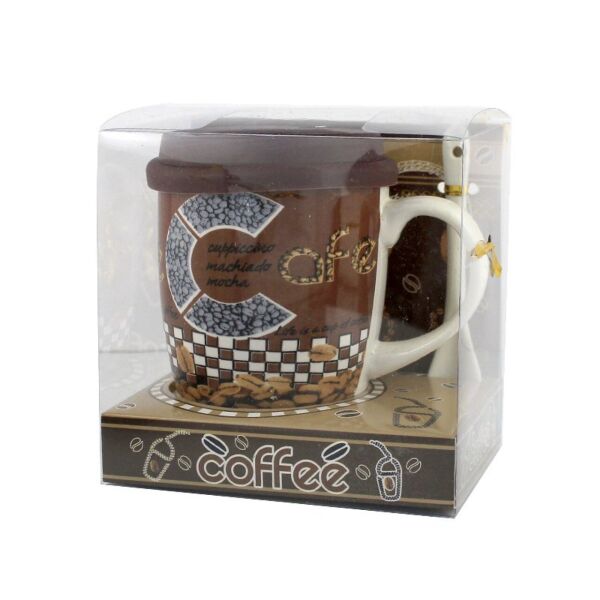 

Чашка с силиконовой крышкой и ложкой Coffee шоколад