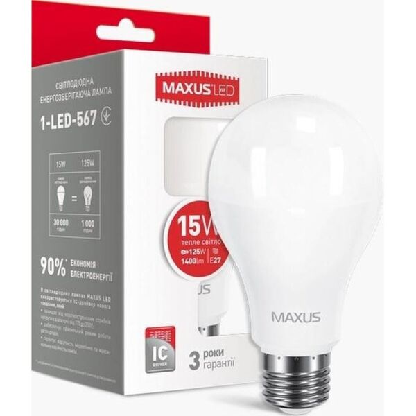 

Лампа Maxus LED A70 15W 3000K, 220V, цоколь E27, 1-LED-567