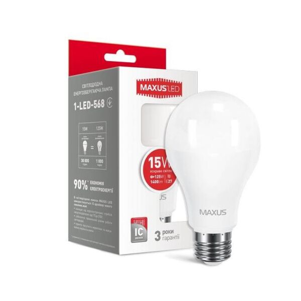 

Лампа Maxus LED A70 15W 4100K (яркий свет), 220V, цоколь E27, (1-LED-568)