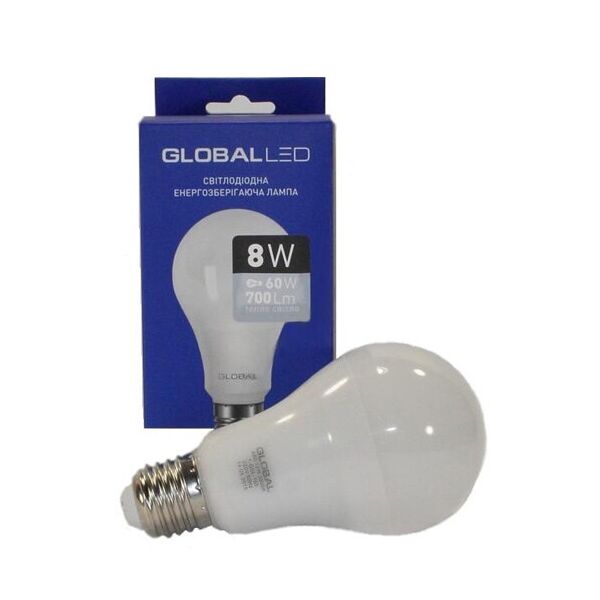 

Лампа Global LED A60 8W (60Вт), 4100K (яркий цвет), 220V, цоколь E27, AL, 1-GBL-262