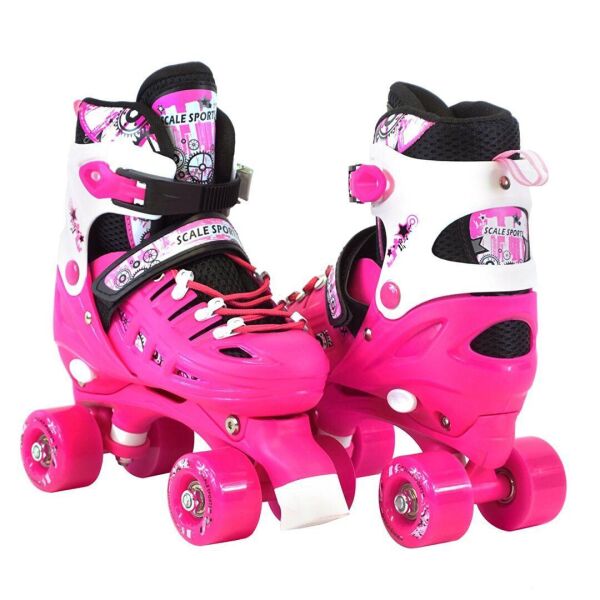 

С Подарком Детские Раздвижные ролики-квады Scale Sports малиновые, размеры 29-33,34-38