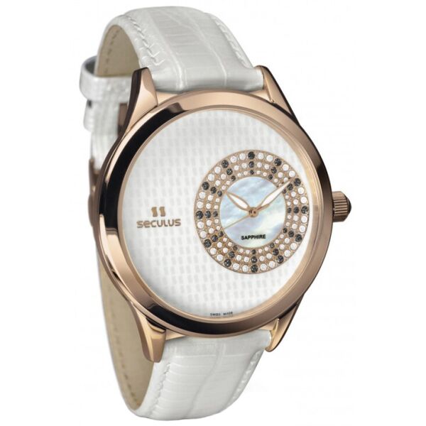 

Женские часы Seculus 1672.2.1063 white mop, pvd-r crown onyx, white leather