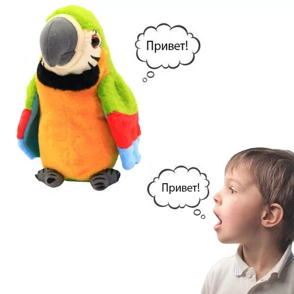

Электронный ЗЕЛЕНЫЙ говорящий попугай Parrot Talking попугай повторюха дразнилка