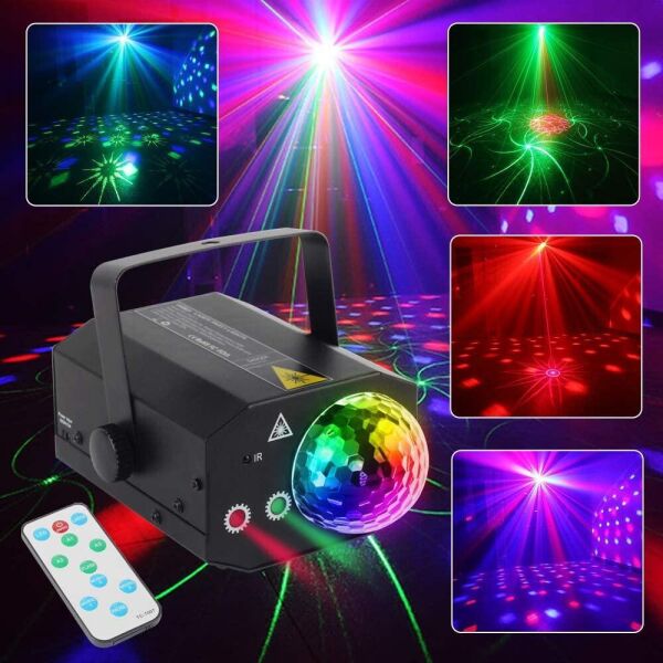 

Лазерный проектор 16 в 1, светомузыка Laser Magic Ball с датчиком звука, диско лазер, пульт
