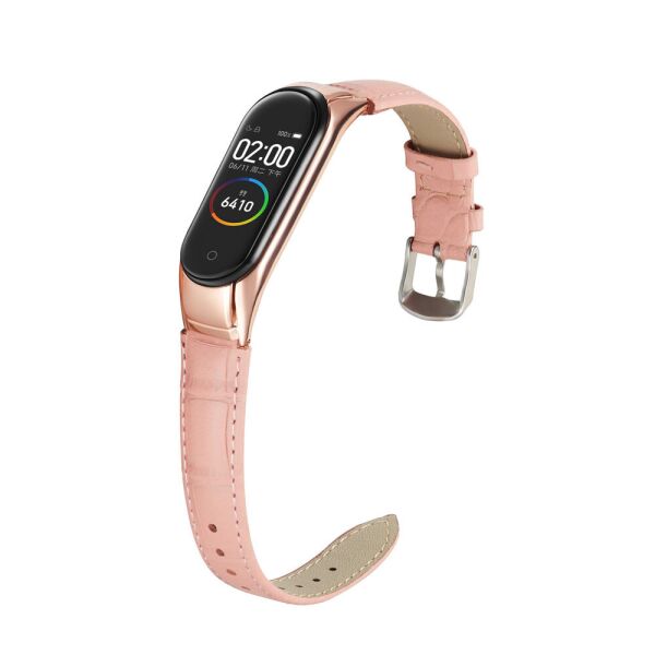 

Ремешок для фитнес браслета Steel-Leather design bracelet for Xiaomi Mi Band 5 и 6 Crocodile Pink sand