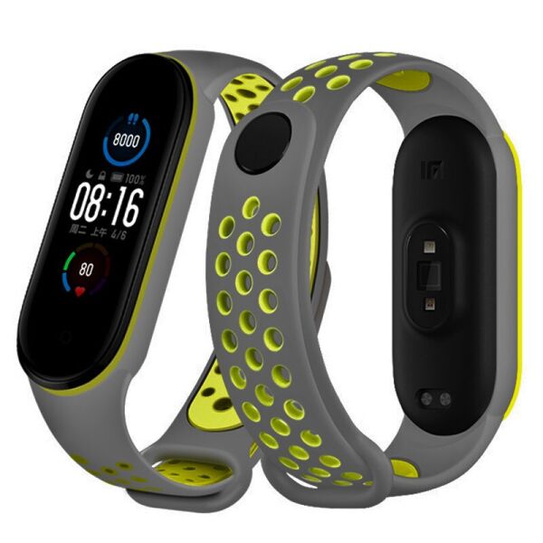 

Ремешок для фитнес-браслета Xiaomi Mi Band 5 и 6 Nike Design Gray with lime