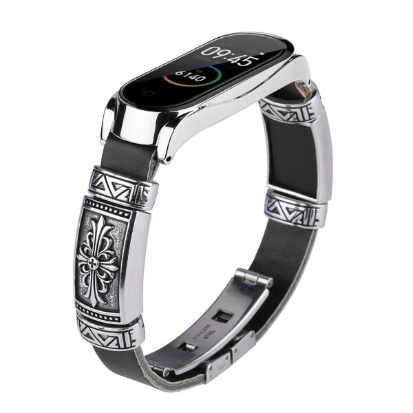 

Ремешок винтажный для фитнес-браслета Xiaomi Mi Band 3 и 4 Retro style Type B Black-silver