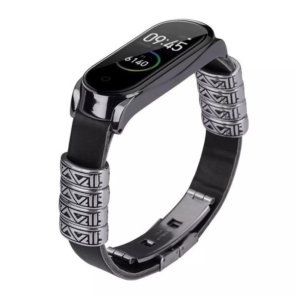 

Ремешок винтажный для фитнес-браслета Xiaomi Mi Band 5 и 6 Retro style Type B Black-black