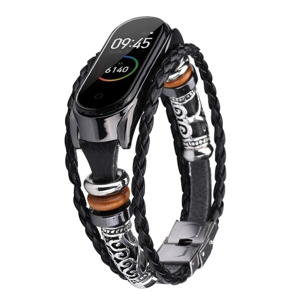 

Ремешок винтажный для фитнес-браслета Xiaomi Mi Band 5 и 6 Retro style Type A Black-black