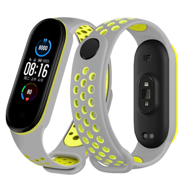 

Ремешок для фитнес-браслета Xiaomi Mi Band 5 и 6 Nike Design Gray with yellow