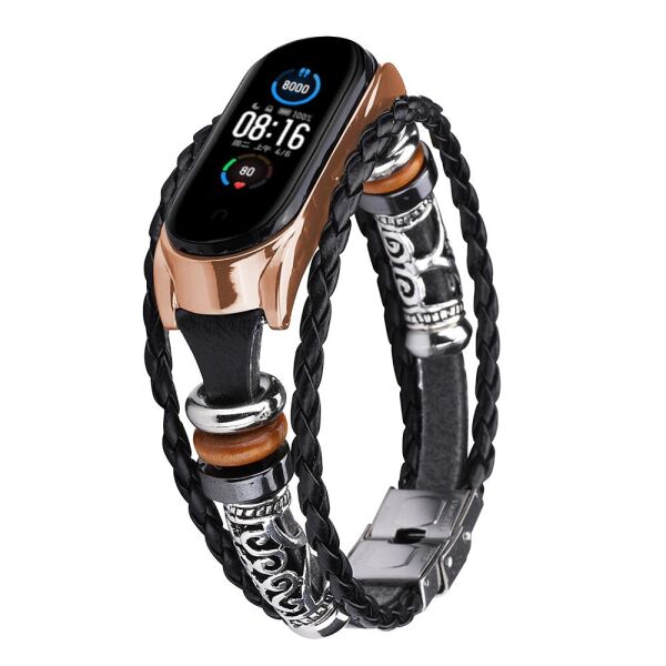 

Ремешок винтажный для фитнес-браслета Xiaomi Mi Band 3 и 4 Retro style Type A Black-rose gold