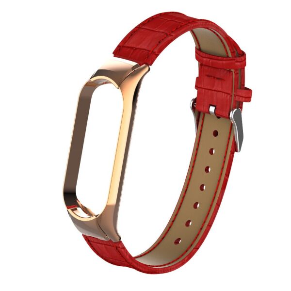 

Ремешок для фитнес браслета Steel-Leather design bracelet for Xiaomi Mi Band 3 Red