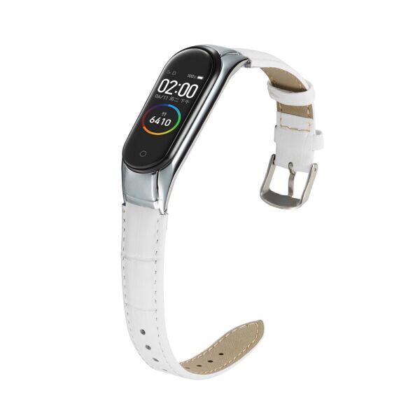 

Ремешок для фитнес браслета Steel-Leather design bracelet for Xiaomi Mi Band 5 и 6 Crocodile White