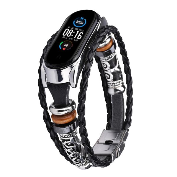 

Ремешок винтажный для фитнес-браслета Xiaomi Mi Band 3 и 4 Retro style Type A Black-silver