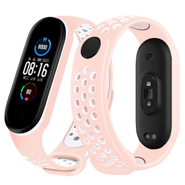 

Ремешок для фитнес-браслета Xiaomi Mi Band 5 и 6 Nike Design Pale pink with white