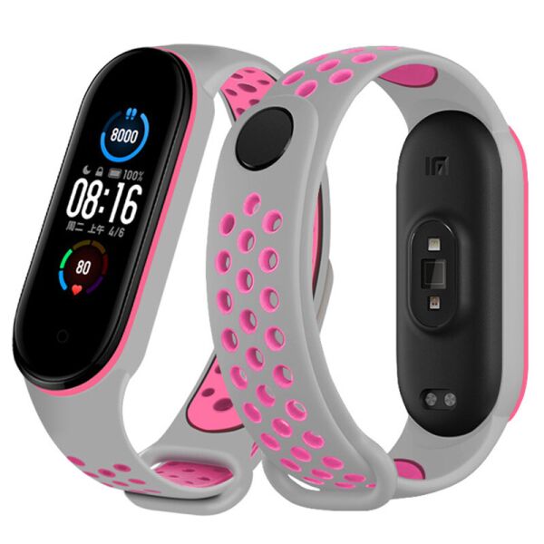 

Ремешок для фитнес-браслета Xiaomi Mi Band 5 и 6 Nike Design Gray with pink