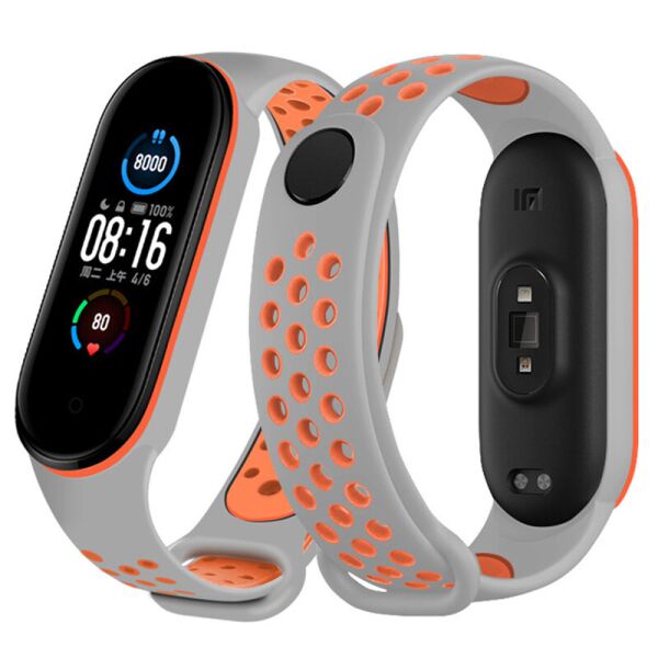 

Ремешок для фитнес-браслета Xiaomi Mi Band 5 и 6 Nike Design Gray with orange