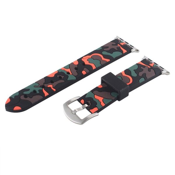 

Ремешок для часов Apple Watch 38 мм 40 мм силиконовый с пряжкой, Camouflage with orange
