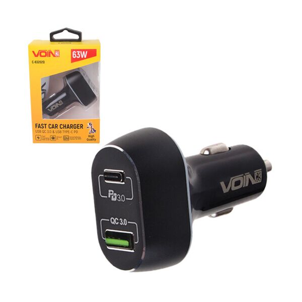 

Автомобільний зарядний пристрій VOIN 63W, 1USB QC3.0 (C-63202Q)