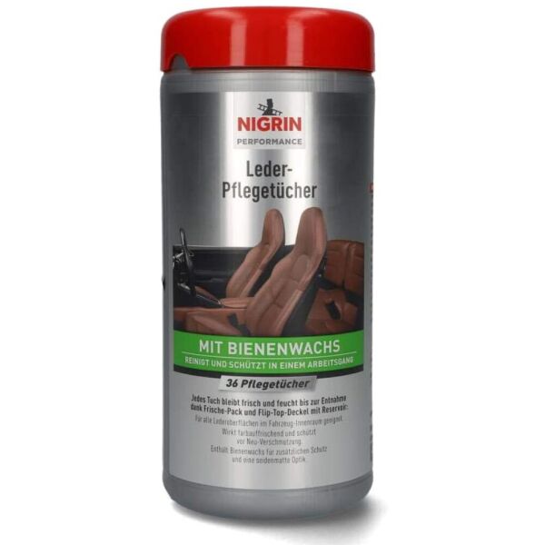 

NIGRIN Performance Leder-Pflegetücher mit Bienenwachs салфетки для кожи авто (очистка и защита) (Германия) 36 шт
