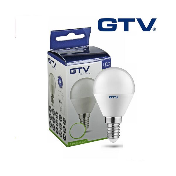 

Светодиодная LED лампа GTV, 8W, E14, G45, шарик, 3000К – тёплое свечение.