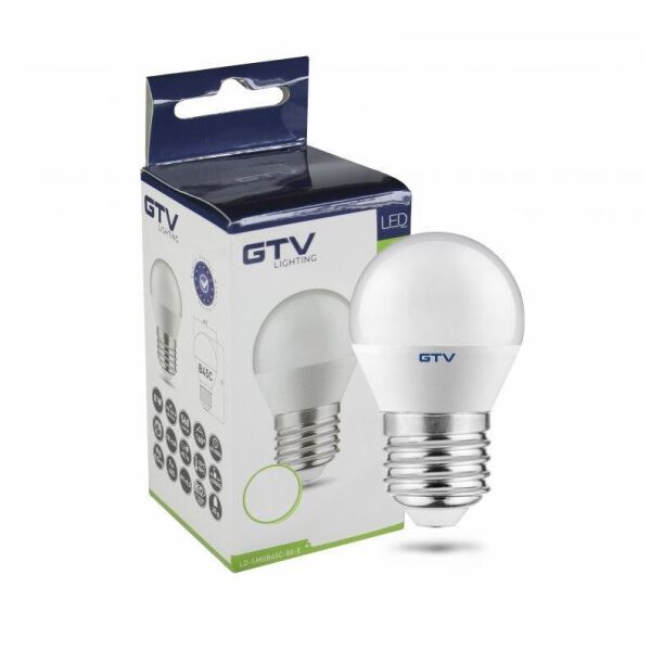

Светодиодная LED лампа GTV, 8W, E27, G45, шарик, 3000К – тёплое свечение.