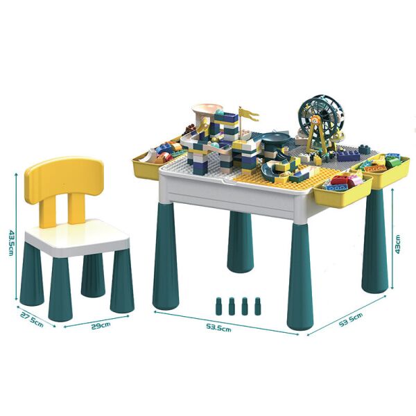 

Детский игровой столик со стульчиком и конструктором Le Hai Dining Table 2 в1 с двухсторонней столешницей и навесными ящиками для игр и обучения Бело-зеленый