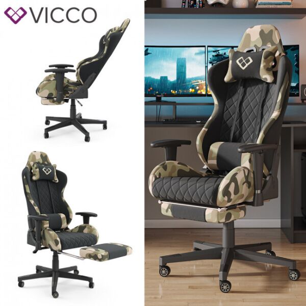 

Геймерское кресло с подставкой для ног, Vicco Alpha, камуфляж