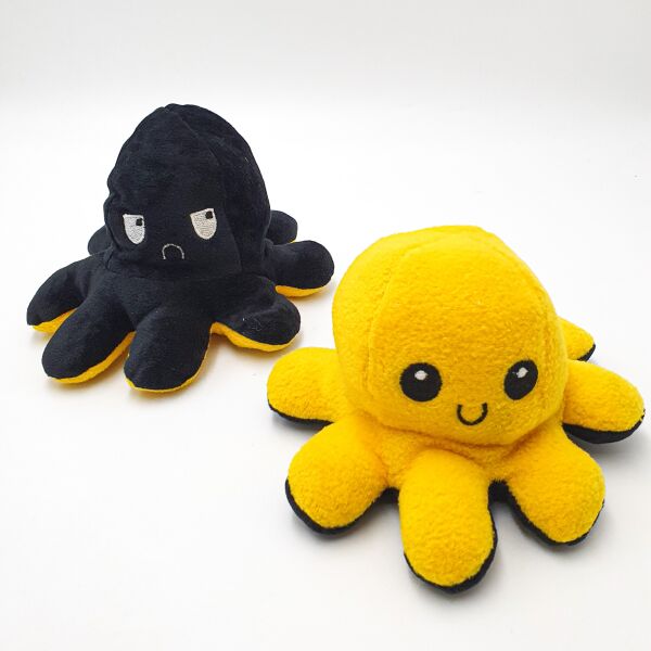 

Мягкая игрушка Осьминог перевертыш двусторонний веселый грустный Mood Octopus 20 см UKC черно/желтый