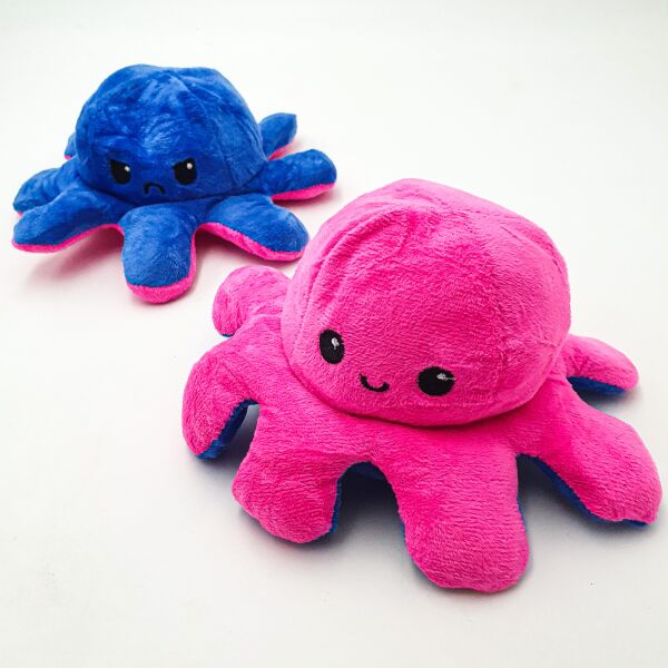 

Мягкая игрушка Осьминог перевертыш двусторонний веселый грустный Mood Octopus 20 см UKC малиново/синий