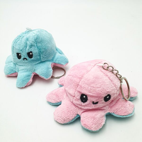 

Мягкая игрушка брелок Осьминог перевертыш двусторонний веселый грустный Mood Octopus 10 см UKC розово/голубой