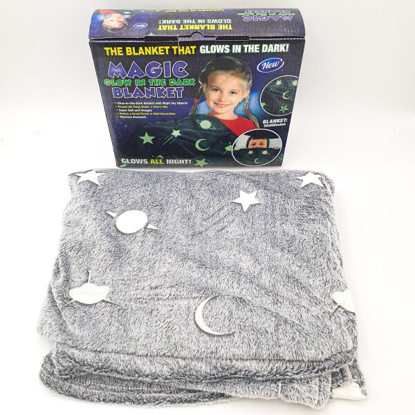 

Плед одеяло детское светящееся покрывало плюшевое со звездочками и луной светится в темноте 120х160 см UKC серый