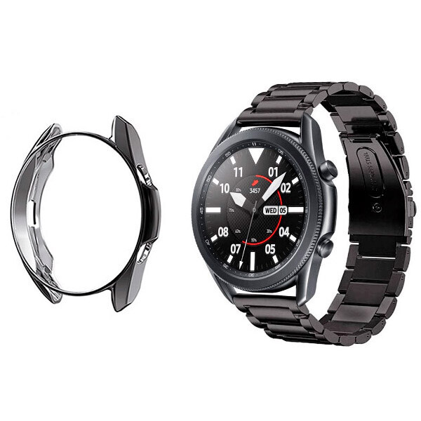 

Комплект Watchbands: металлический ремешок Premium черный + чехол черный для Samsung Galaxy Watch 3 45mm (WBKW-345-1)