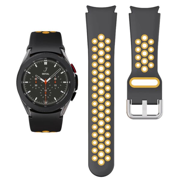 

Ремешок для Samsung Galaxy Watch 4 Classic 42mm - черно-желтый / ширина крепления 20мм / силикон перфорация / размер L / Watchbands Uniq (WB00S4GALAXYUNIQ3CLASSIC442)