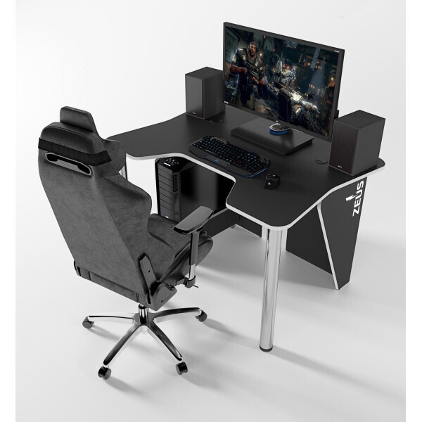 

Игровой стол ZEUS IGROK-3L, черный/белый с LED подсветкой