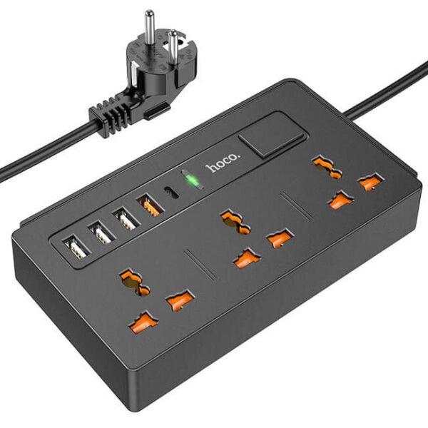 

Удлинитель сетевой HOCO DC15 3 розетки 4USB QC 2м черный