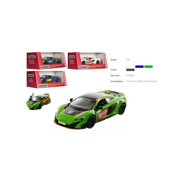 

Машина метал. "Kinsmart" "McLaren 675LT (2017)", 12см, открыв. двери, 4 цвета, в кор. 16*7*8см (24шт)