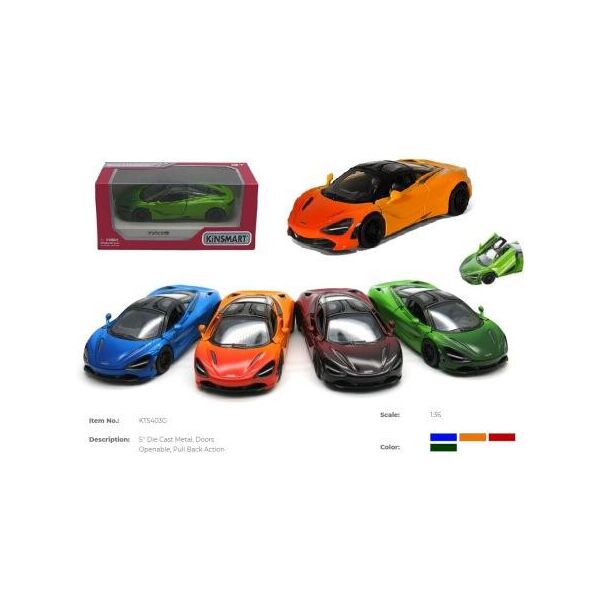 

Машина метал. "Kinsmart" "McLaren 720S" инерц., 12см, открыв. двери, 4 цвета, в кор. 16*7*8,5см (24шт))