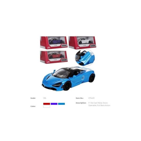 

Машина метал. "Kinsmart" "McLaren 720S" инерц., 12см, открыв. двери, 4 цвета, в кор. 16*8*7см (24шт)