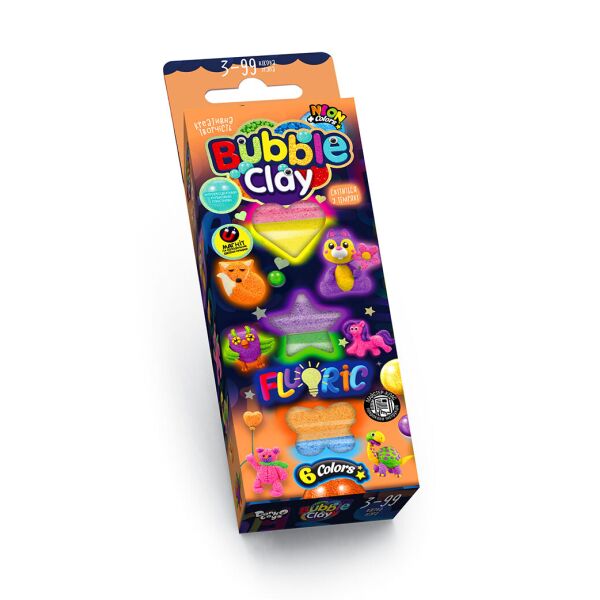 

Шариковый пластилин "BUBBLE CLAY" Fluoric, 6 цветов, укр., в кор. 16*6*2см (30шт)