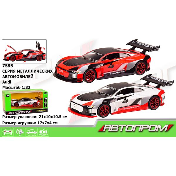 

Машина металл "АВТОПРОМ",1:32 AUDI e-tron Vision Gran Turismo, 2 цвета, бат., свет, зв., откр.двери, капот, багаж., в кор. 21*10*10,5см (12шт)