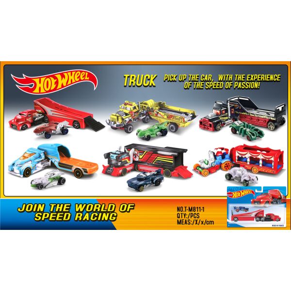 

Трейлер Hot Wheels с легковой машиной, 6 видов, лист 24*5,5*21см (168шт)