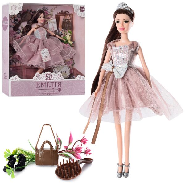 

Кукла Emily 30см, длинн.волосы, сумочка, расческа, 2вида (шарнир/туфли), в кор. 30*33*6,5см (30шт)
